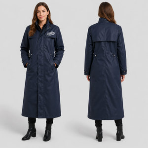 Abrigo Largo Grueso para Mujer, Azul Marino, Impermeable, Estilo Utilitario, Cuello con Botones, Manga Larga, 100% Algodón, Logotipo Frontal, Invierno - Product Image 1