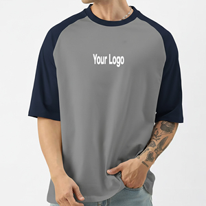 <b>Top</b> premium quality 100% cotton oversized men's t-shirt drop shoulder short-sleeve 2 tone custom logo baggy fit men's t-shirt - Product Image 4