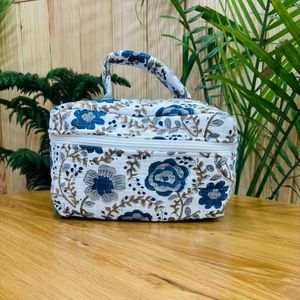 Cotton quilted Train case personalized <b>bride</b> wedding <b>makeup</b> case gift girl stylish travel vanity <b>bag</b> block print floral case - Product Image 1