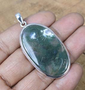 Forme ovale Mousse Agate Pendentif Bijoux 925 Sterling Silver Gemstone Pendentif Élégant Pendentif À La Main Bijoux Cadeau Pour Anniversaire - Product Image 4