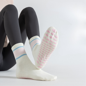 <b>Custom</b> Logo Ruffle Pilates <b>Grip</b> <b>Socks</b> Yoga <b>Socks</b> for Women Gym Crew <b>Socks</b> Jacquard Embroidery Logo Anti-slip <b>Grip</b> Fitness <b>Socks</b> - Product Image 3