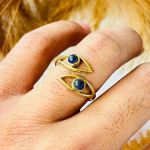 Trendy Bulk Boho Evil Eye Brass <b>Ring</b> <b>Lapis</b> <b>Lazuli</b> Jewelry 18k Gold Plated Tribal <b>Ring</b> Double stone Open Wholesale <b>Ring</b> for women - Product Image 4