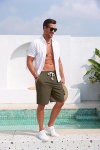 Shorts chino pour homme en coton extensible de qualité supérieure, décontractés, pour l'été, respirants, avec cordon de serrage, logo sur le devant, style golf - Product Image 4