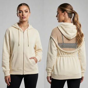 Sudadera con capucha de malla para mujer al por mayor, de algodón, estilo oversize, streetwear, con bajo MOQ, producción para marcas - Product Image 1
