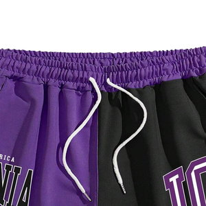 Pantalones Cortos Deportivos Casuales Estampados de Dos Tonos para Hombre, con Cordón Ajustable, Cintura Media, Secado Rápido, 100% Algodón, Bolsillos, Patrón de Letras, Tejido de Punto - Product Image 5