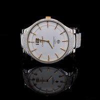 Montre mécanique de luxe pour homme de marque, boîtier en acier inoxydable argenté 40 mm, cadran en verre, mouvement analogique ETA, lunette sertie de diamants, bouton poussoir