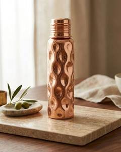 Hammered <b>Copper</b> <b>Bottle</b> With Secure Screw Cap Traditional Health Water Storage <b>Bottle</b> For Everyday Use - Product Image 1