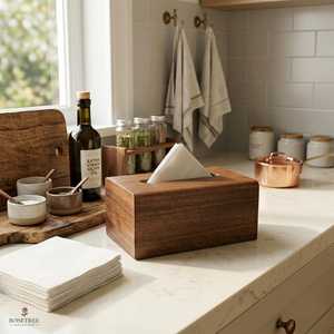 Porte-serviettes en bois de luxe avec plaque nominative en laiton, support à mouchoirs rustique en chêne foncé, organisateur de papier décoratif en bois pour hôtel - Product Image 2