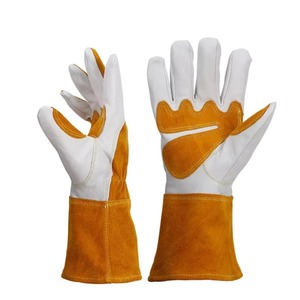 Custom Logo Leather Welding <b>Gloves</b> Heat Resistant Palm <b>Long</b> Length Anti-Slip Durable Straight Cuff Silicone-Free Latex-Free - Product Image 1