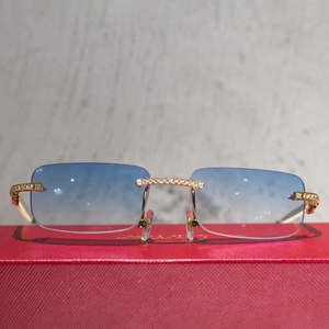 Lunettes de soleil de luxe en métal avec strass en forme de cœur, sans monture, jaunes, pour unisexe, protection UV400, lunettes de mode haut de gamme - Product Image 5