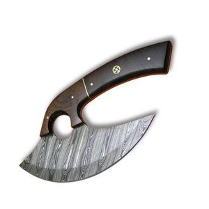 Cuchillo de pizza de acero de Damasco hecho a mano, cuchillo Ulu, hacha con mango de madera premium, cuchillo de cocina. - Product Image 1