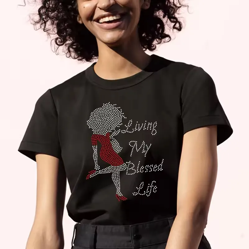 2024 Mới Nhất Thiết Kế Rhinestone Phụ Nữ Thoáng Khí Ngắn Tay T-Shirt Phụ Nữ Thời Trang T-Shirt Được Trang Bị Womens T-Shirt