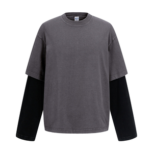 Ensemble deux pièces tricoté 100 % coton pour homme, coupe droite, manches courtes, double couche, style streetwear formel, délavé à l'acide, vintage - Product Image 1
