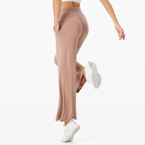 Jogging de fitness pour femme taille haute en toile écologique, coupe ample, respirant, séchage rapide, jambe large, fermeture boutonnée - Product Image 4