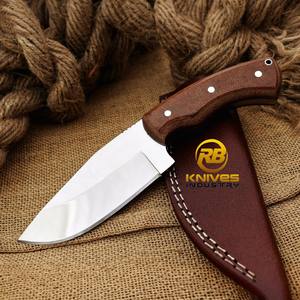 Cuchillo de Caza de Hoja Fija Hecho a Mano Personalizado, Mango de Madera de Espiga Completa, Funda de Cuero, Cuchillo para Desollar para Supervivencia al Aire Libre y Camping, OEM - Product Image 1