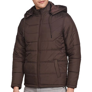 Doudoune Homme Tendance Brillante à Capuche Courte et Épaisse Hiver Style Bomber Matelassée Marron avec Poches Avant - Product Image 1