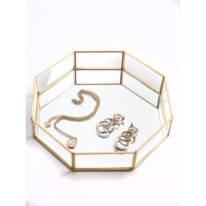 Bandeja Decorativa Hexagonal de Cristal Dorado de Lujo, Elegante Organizador de Joyas, Plato para Cosméticos y Perfumes, Decoración para Mesa de Centro - Product Image 4