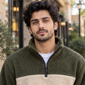 Veste polaire pour homme à col montant, intérieur chaud, poignets élastiques, fermeture éclair partielle, fabriquée en tissu polaire doux, fermeture éclair sur le devant - Product Image 5