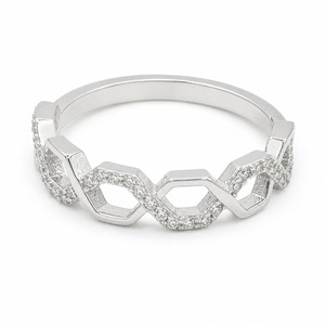 Anillo de Compromiso de Oro Blanco con Diamante Redondo, Engaste Geométrico, Joyería Fina Minimalista para Mujer - Product Image 4