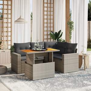 Conjunto de Sofá de Jardín de Ratán PE Gris con Reposabrazos Ajustables Grandes, Muebles de Exterior Cómodos y Elegantes - Product Image 1