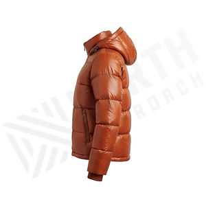 Hooded Quilted Waterproof <b>Bubble</b> Jacket Black Full Sleeve Winter Windproof Cotton Shell Knitted Fabric Polyester Filling Stand - Product Image 3