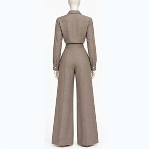 Elegant Design Turn-down Collar Tracksuit High Quality Women New One <b>Wool</b> Blend Suit Set Full Length <b>Pants</b> With Belt Autumn Wea - Product Image 5