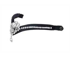 Fronture d'équitation de luxe en cuir noir avec cristaux, forme en V, strass en goutte d'eau, accessoire de bridon, taille personnalisée - Product Image 2