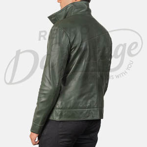 Chaqueta de cuero verde bosque para hombre, estilo militar, con botones, para caza, corte ajustado, de piel de oveja auténtica. - Product Image 1