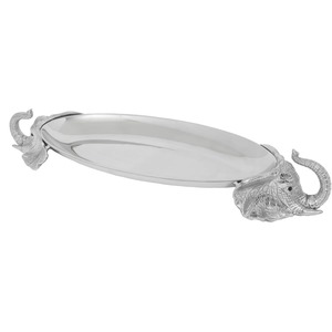 Oval Metal Serving Tray With <b>Elephant</b> Handles Polished Novelty Design Durable Plate For <b>Gifting</b> Purpose And vanity Use - Product Image 2