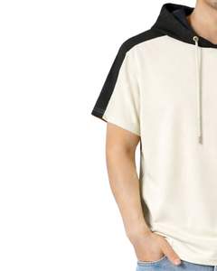 เสื้อฮู้ดแขนสั้นผู้ชายแบบสั่งทำพิเศษ เสื้อยืดลำลองมีฮู้ด ผ้าฝ้ายนุ่ม ใส่สบายสำหรับฤดูร้อน สีขาวดำ สไตล์สตรีทแวร์ - Product Image 3