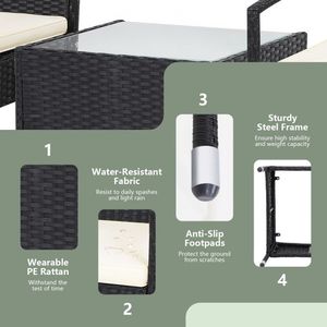 Set di Mobili da Giardino in Rattan a 3 Pezzi con Cuscini per Uso in Prato e Cortile - Product Image 2