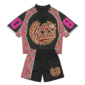 Mens 180GSM Mesh Jersey <b>Set</b> Black Pink Panel Custom Sublimation Tackle Twill Embroidery Uniform Wear short <b>set</b> for men's - Product Image 1
