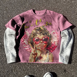 เสื้อยืดคอ100% ผ้าฝ้ายพิมพ์ลายซิลิโคนแฟชั่นทรงสูงแขนยาวสองชั้นสำหรับผู้ชายเสื้อผ้าแนวสตรีทแวร์ออกแบบได้ตามต้องการ - Product Image 3