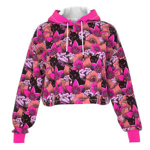 Sudadera con capucha corta informal para mujer de la mejor calidad, para invierno/primavera/otoño, de forro polar, con diseño floral estampado por sublimación, de manga larga - Product Image 6