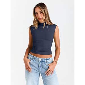 FOXA 2025 Women's Sleeveless Tank <b>Tops</b> Knitted Fabric <b>Mock</b> <b>Neck</b> and Cute Shirt Design for Spring Summer Y2K Outfits 2025 - Product Image 3