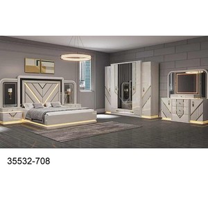 Modern Bedroom Set King Size MDF Furniture With Lighted Headboard And <b>Mirror</b> Wardrobe 35532-121 - Product Image 4
