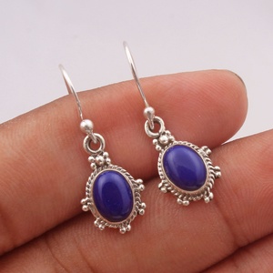 Wholesale Natural Lapis Lazuli Stone <b>Earrings</b> Handmade 925 <b>Silver</b> Plated Boho Vintage Dangle <b>Earrings</b> for Women Jewelry - Product Image 2