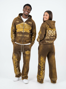 Conjunto de Sudadera con Capucha y Pantalones Deportivos Casuales con Cierre, Estilo Vintage, Lavado, Cómodo y Elegante, de Algodón y Poliéster - Product Image 4