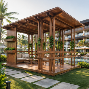 Pérgola Moderna de Madera de Teca Sólida para Exteriores con Jardinera, Gazebo de Lujo para Jardín, Patio, Resort, Villa, Refugio para Patio Trasero - Product Image 5