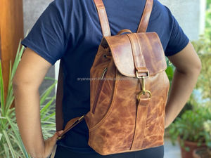 Nuevo estilo Vintage Look Brown Crunch Mochila de cuero Mochila de viaje Bolsa de viaje de gran capacidad de cuero de oficina para hombres y mujeres - Product Image 3