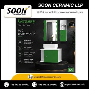Mueble de Baño Moderno de Pared con Lavabo de Cerámica, Gabinete de MDF Verde y Blanco, Diseño Contemporáneo, Forma Rectangular de 48 Pulgadas - Product Image 3