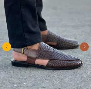 T-Strap Genuine Leather Sandals <b>Pointed</b> Toe Buckle Strap Casual Summer Shoes Rubber Outsole Breathable Geometric Pattern - Product Image 4