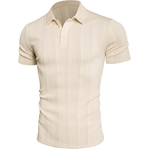 เสื้อโปโลผู้ชายแบบถักเนื้อผ้ามีลาย – เสื้อกอล์ฟทรงปกติแบบยืดได้สำหรับใส่ลำลองและเล่นกีฬา - Product Image 2