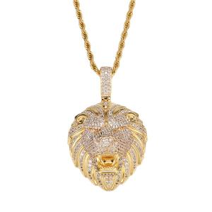 Pendentif visage de lion Moissanite VVS fait à la main en argent 925 plaqué or bijoux Hip Hop entièrement glacés - Product Image 1