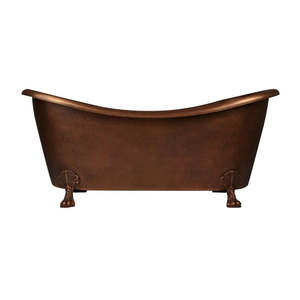 Bañera independiente de cobre puro de alta demanda con patas de latón y patina, forma ovalada, a precio económico. - Product Image 3