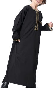 Plain Black Color Embroidery Design Print Kids <b>Thobes</b> With Chest Pocket Organic Cotton made Wholesale Child Boys <b>Thobes</b> - Product Image 4