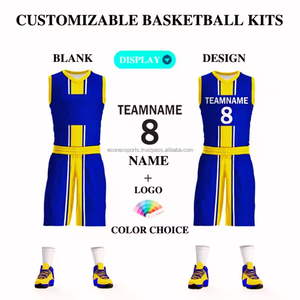 Tenue de sport de basketball personnalisable en polyester/coton imprimée par sublimation, kit d'entraînement à séchage rapide comprenant maillots et shorts, coupe classique - Product Image 2