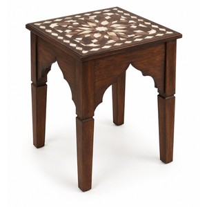 Table d'appoint rectangulaire bohème en bois de manguier avec incrustation de os marocain, vente en gros |   Table d'appoint artisanale - Product Image 1