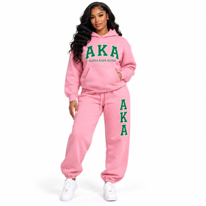 Ensemble de survêtement rose à capuche Alpha Kapa Alpha pour femme, pantalon de survêtement long décontracté 100 % coton, coupe ample, idéal pour l'automne - Product Image 1