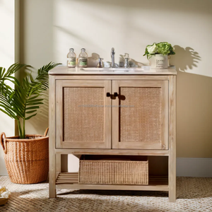 Phuoc Hung Hardwood Vintage 36" Dark Brown Single Vanity Premium Bathroom <b>Cabinet</b> Coastal Design Solid Wood <b>Wall</b>-<b>Mounted</b> Mirror - Product Image 4